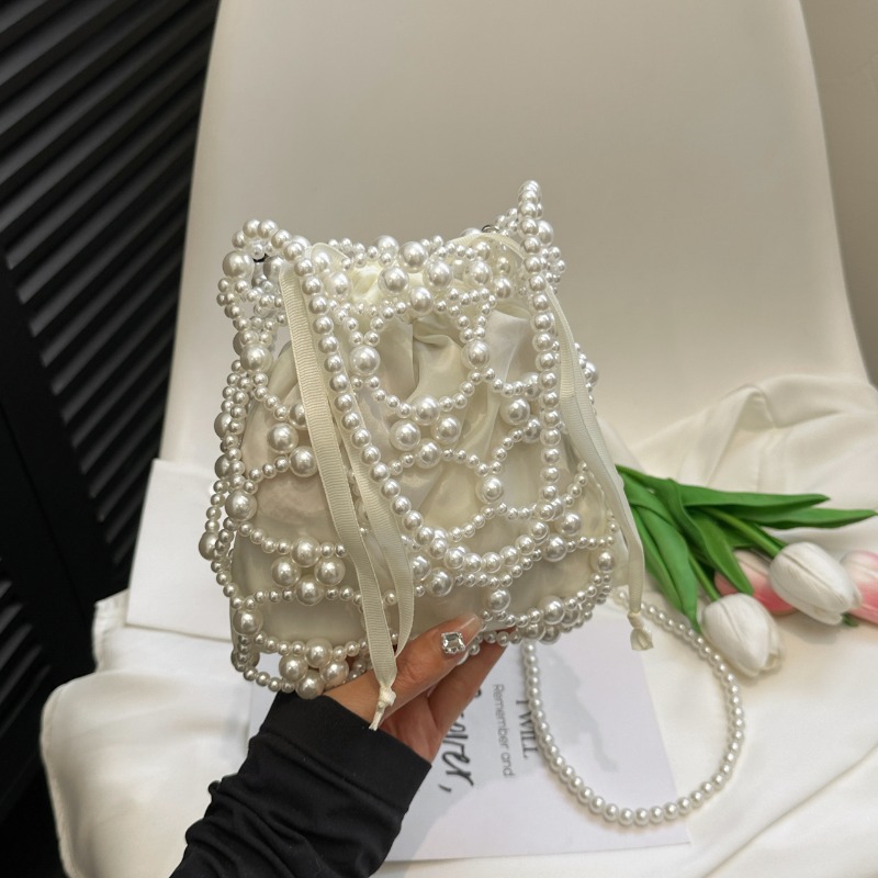 White Beading Bucket Shoulder  - огляд і ціна Luxury Bags On Sales